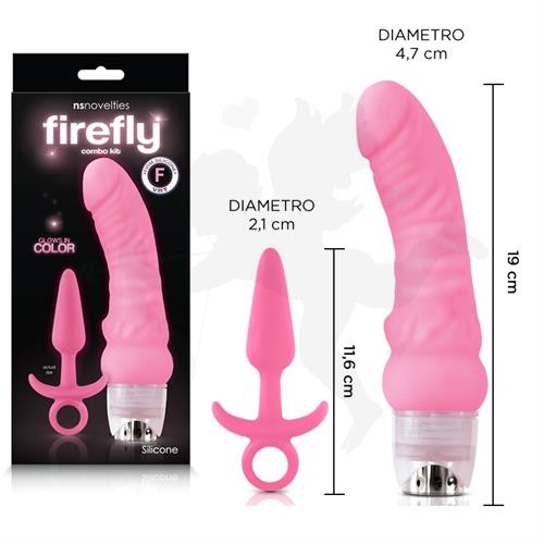 Kit dilatador anal y vibrador estimulador de punto G fluorescentes y Rosa